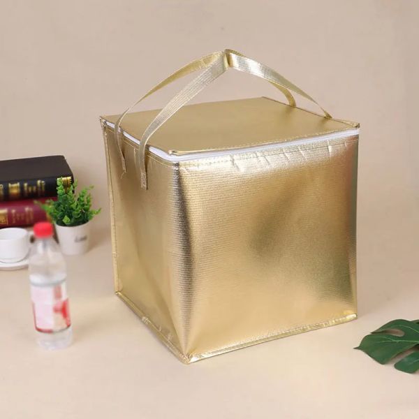 Bags 4size isolado saco térmico de refrigerador de almoço Hora de areia bebida armazenamento fresco Big Square zip Zip Tin Foil Sacos de comida de ouro cor de ouro