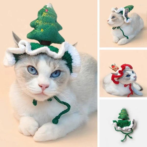Abbigliamento per cani accogliente gatto Cappello natalizio di Natale Design Tie Design Fixing comodo da indossare in lana fatta per lana in lana a maglia inverno inverno.