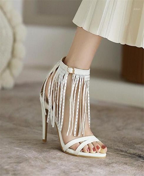 Sandálias Fringe Women Sexy High Heels 2021 Ladies Summer Shoes Bombas Grande Tamanho 5018985720