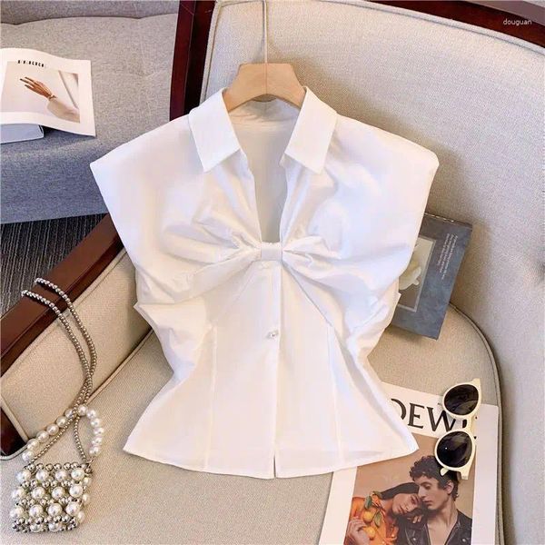 Frauenblusen französische süße Mädchen Turnhalterhemd Hemd Sommerpendler ärmellose schlanke fit kurze obere modische weibliche kleider