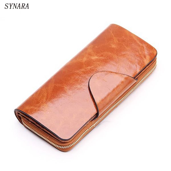 Portafogli vendite calde Primo strato di vantina di cuoio con cerniera femmina cerniera vera pelle amanti del design lungo uomo/donna clutch di telefonia mobile borsetta