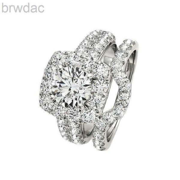 Кольцо для пасьянса 925 Стерлинговые серебряные кольцы 1 CT Moissanite Diamond Roumd Cut Women Wemond Wedding Swide Cring Congagement Jewelr D240419