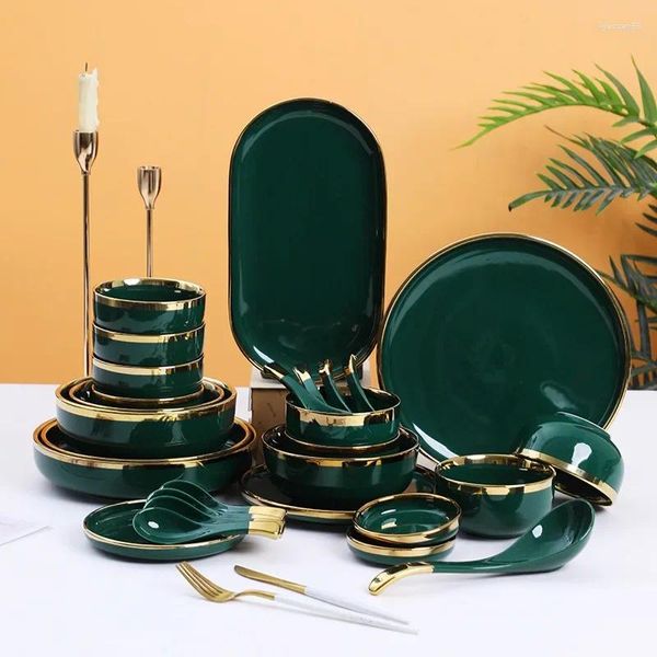 Set di stoviglie set di lusso edg verde ceramica verde stovve da tavolo da insalata tavola per insalata ciotola multiliva