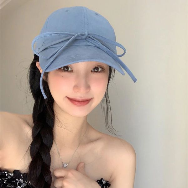 Rycygvm coreano Women Baseball Hat Sweet Bow Girl Girl Duckbill Hats Cotton Color Solid Solshade Cap capitão Y2K Outdoor Sun Visors 240419