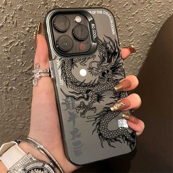 Mobiltelefonkisten Luxus Dragon Totem Anti Slip Cover für iPhone 15 Pro max 15 14 13 12 11 Pro XR XS 7 8 Plus Objektivschutz Tablet Abdeckung J240418