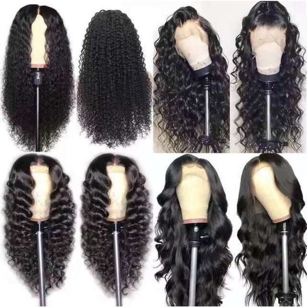 Human Curly Perücken Perücken Womens Zentrum Zentrum Wickelschlauch langes lockiges Haar Schwarzes neuer Kopf Set Hochtemperatur Seidenchemische Faser lange Haare