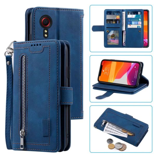 Carteiras 9 Cartões Carteira Caso para Samsung Galaxy Xcover 5 Caso Caso Slot Zipper Flip Folio Com pulso Strap Carnival Samsung Xcover5 Cover