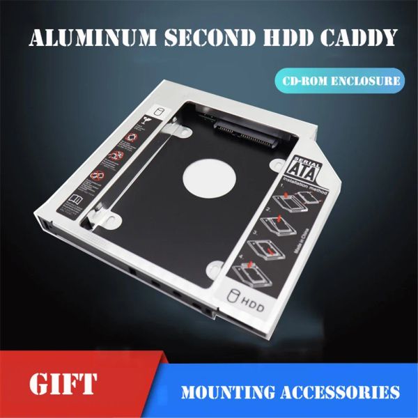 CLACCHIO 9,5 mm 12,7 mm in alluminio 2 ° secondo HDD Caddy SATA 3.0 per DVD DVD SSD Adattatore a contenitore DVD DVD Disco