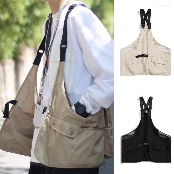 Coletes masculinos de coletes de forma clássica de colete esportivo de hip-hop saco de peito unissex com tiras ajustáveis múltiplas bolsas para lazer de streetwear