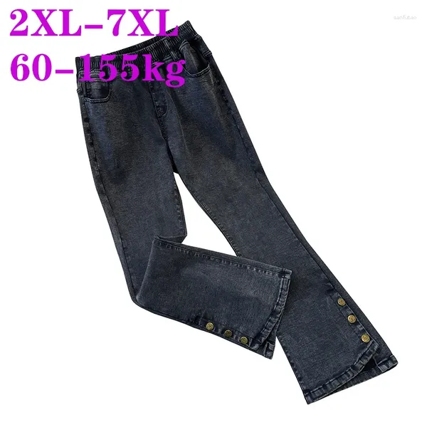 Jeans femminile 6xl 7xl Strecth medio denim donna extra grande 100/150 kg di pantaloni lunghi lunghi in vita alta goccia casual sciolta bagliore