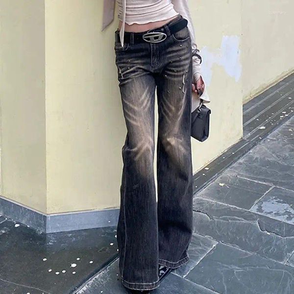 Jeans femminile americano retrò a bassa rissa in rovina in rovina pantaloni a gamba larga alla moda di strada Y2K Floor Mopping