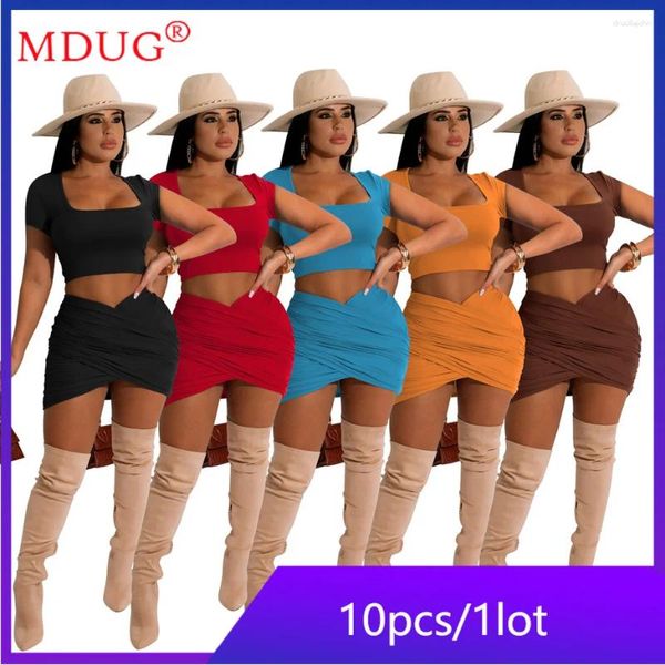 Arbeitskleider Mdug Minirockanzug Y2K Kleidersets Großhandel Sommer Kleidung Mode Kurzarm Crop Top Selling Ladies Wear M8788