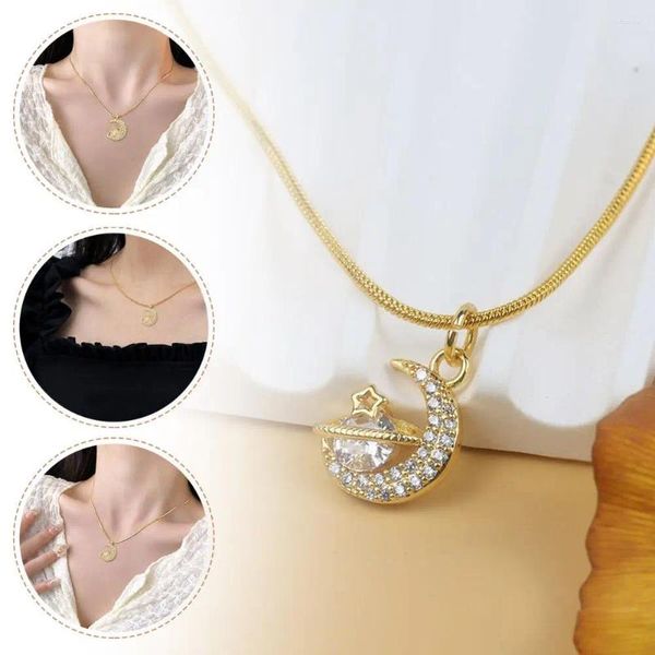 Anhänger Halskette Charme Star Moon Halskette für Frauen elegante Edelstahlkette Chokers Luxus Hochzeit Braut Schmuck GI U6T0