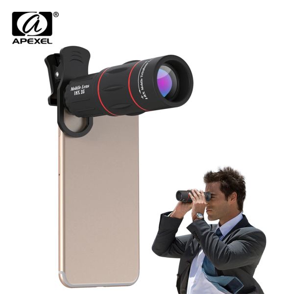 Телескопы Apexel Compone Camera Lins 18x Телескоп Телескоп Тунокульз 18x25 для iPhone Samsung Android IOS смартфоны iOS