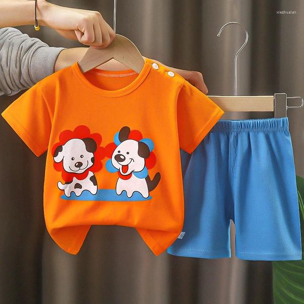 Комплекты одежды 2 -й штук Summer Girls Boys Set Set Cartoon Cute Stripe с коротким рукавом хлопковые шорты для детских топ