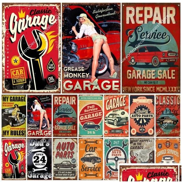 Metallgemälde Retro Dads Garage Dekorative sexy Mädchen Autowerkzeug Motorhausplatte Pakete Wand Zinnschild Vintage Poster Dekor Art Ro Dh2id