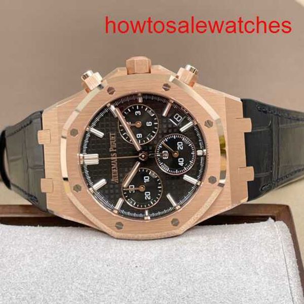 Womens AP Wrist Watch Royal Oak Series 26240or Rose Gold Black Belt Homem Moda de lazer Esportes de Back Transparent Mechanical Watch