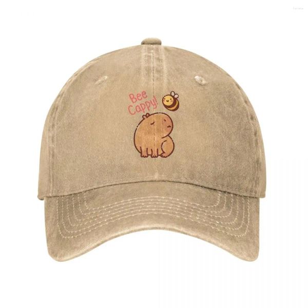 Top Caps Bee ve Capybara Erkek Kadın Beyzbol Kapağı Cappy Sıkıntılı Pamuk Şapka Vintage Açık Yaz Güneş