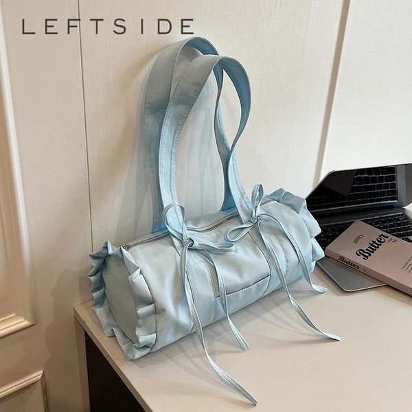Omuz çantaları Düz ​​renkli yay tasarım tuval çantası kadınlar için 2024 Kore moda tatlı koltuklu çanta alışveriş