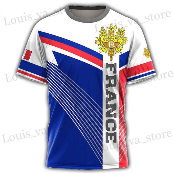 T-shirt maschile in Francia T-shirt Flag francese Emblema Stampa 3D Strtwear Uomini da donna Fashion Oversize Short Slve Thirt Kids Ts Tops Abbigliamento T240419