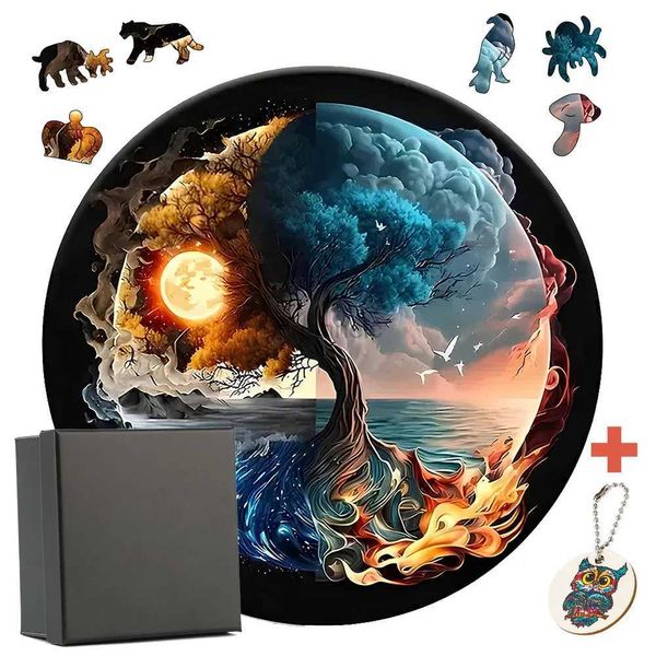 Puzzle 3d yin-yang albero misterioso puzzle rotondo puzzle regalo perfetto per adulti bambini animali unici a forma di legno giocattoli 240419