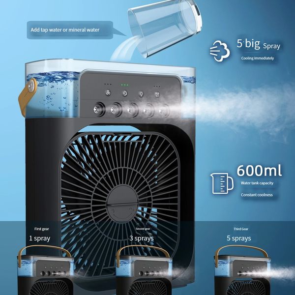 Pulverize pequeno ventilador de cinco orifícios refrigeração de um condicionador de ar condicionado mini resfriador silencioso de resfriamento de água 240416
