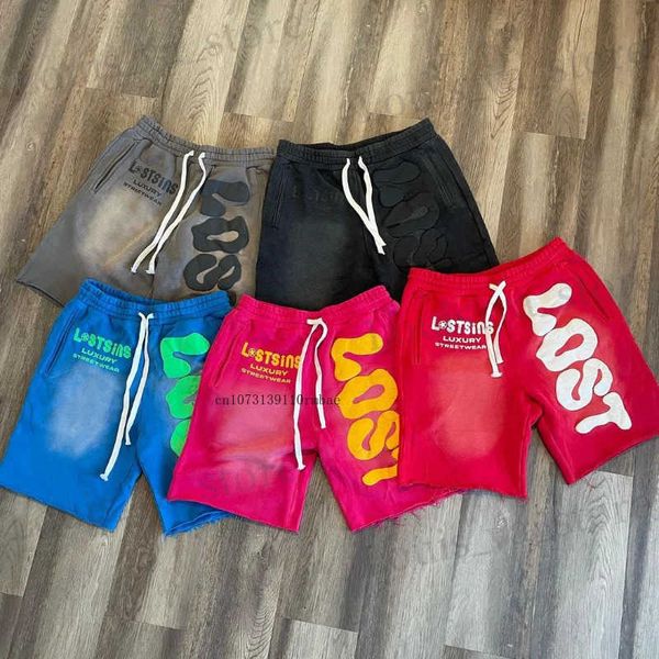 Shorts masculinos maré shorts masculinos mulheres primavera verão inseto líquido Design vermelho senso y2k letras espumos bordados shorts solto casual cinco partes calças t240419