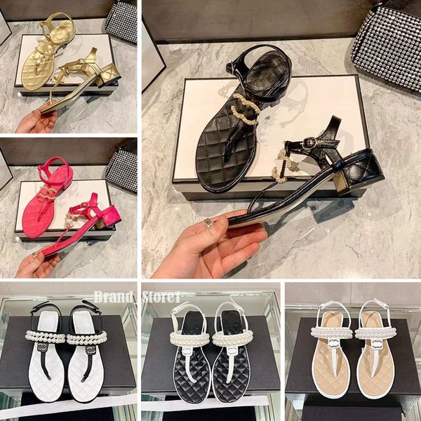 Designerinnen Sandal Sandal Summer Beach New Style Clip Zehenschuh Schuhe Kanal Luxusmarke Flip-Flops gesteppte Kette Sandalen Low Heel Frauen Pantoffeln mit Box