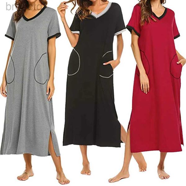 Damenschlaf Lounge Frauenkleider Kurzarm Nachthemd ultra-weiche Nachtwäsche-Kleiderkleid Seidenrobe Femme Lose Pyjamas D240419