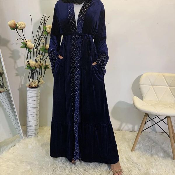 Abbigliamento etnico velluto a velluto di velluto abaya per donne autunno e maniche lunghe invernali Abayas Abito musulmano solido calore eid caftano serata