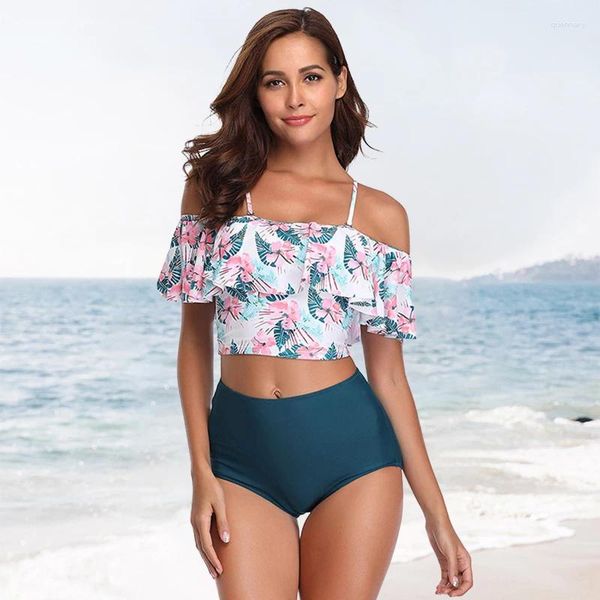 Frauen Badebekleidung Off-Shoulder Sackled High-Taisten-Bikini-Sets sexy Tanktop-Badeanzug für Frauen zwei Stücke 2024 Strandbadeanzüge