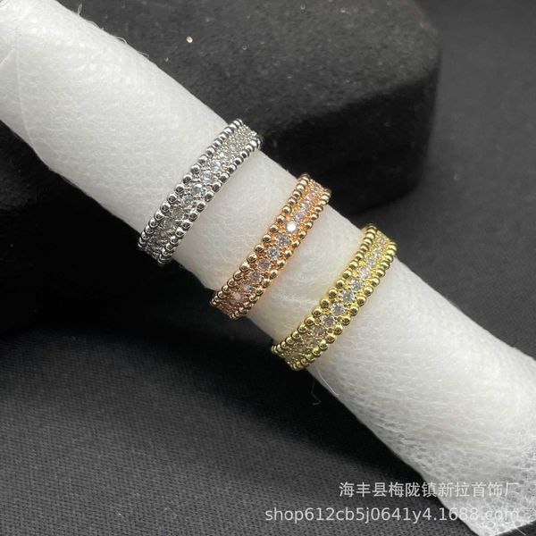 Designer sênior original Vancleff Single Row Diamond Ring V Gold 18k Rose Gold Full Diamond Ring Ring Female Live Broadcast High Version