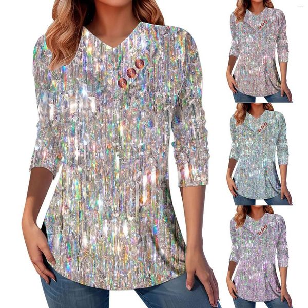 Camicie da donna maglietta maglietta grafica in argento leggero a maniche lunghe blusa donna sudore di donne