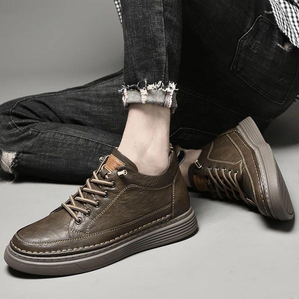 Casual Schuhe Mid-Top Board Marke Tenis Innerer Erhöhung 6 cm für Männer fashionschwarzer Khaki Height Anstieg