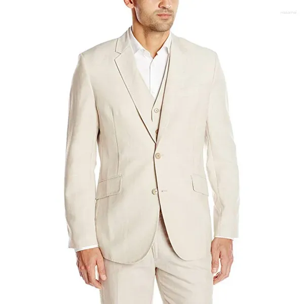 Ternos masculinos moda moda bege linho de verão masculino casual slim fit noivo smoking blazer hombre de alta qualidade personalizado 3 peças figurino homme