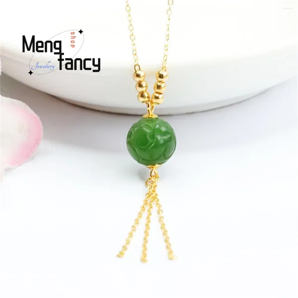 Цепи Натуральный S925 Серебряный инкрустированный Hetian Jasper Echo Echo Bead Collece Pendant Pernormation Fashion Wersatile Exquisite Women Luxury Mascot