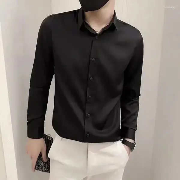 Camicie da uomo camicie maschile a maniche lunghe camicia nera slim fit man 2024 i con collare xxl hipster seta abbottona