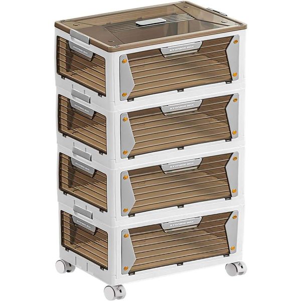 Praktische und vielseitige Plastikspeicher mit Rädern und Deckel - stapelbarer Organisator für Schlafzimmer, Wohnzimmer, Küche, Schrank - zusammenklappbares Design mit Griff