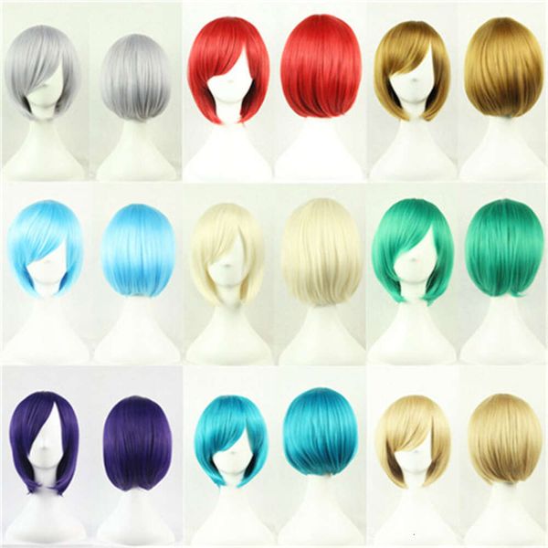 Wigs Curly Wigs Humanos da moda feminino curto de cabelos lisados capa de cabeça de cabeça de anime peruca universal fibra química de alta temperatura seda