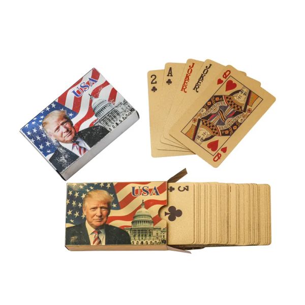 Trump Playing Cards Game Poker Poker impermeabilizado Gold Silver EUA Trump Pokers ZZ