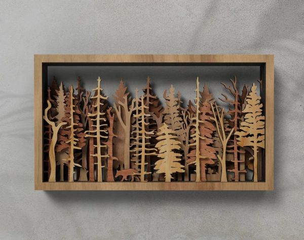 Panel geschnitten 3d Holz dekorative Wandkunst Holz Schattenbox 3d Holzkunst Geschenk