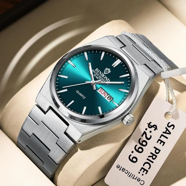 Relógio de moda Binbond Quartz Binbond Quartz Silver Men Luxury Watch Business Business Relógios Automáticos Mens Reloj Hombre B102