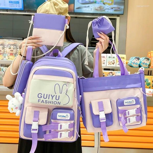 Sırt çantası Kore tarzı kız karikatür sevimli hafif ilkokul okul çantası beş parçalı set ortaokul
