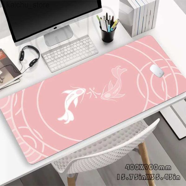 Cuscinetti per mouse polso riposo cuscinetto per mouse pesce rosa grande giocatore per mousepad tappetino tappetini mouse xxxl 31.4x11.8in tavolo da disegno da disegno da scrivania in gomma Y240419