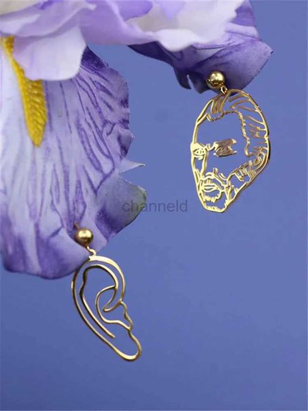 Diğer Boucles Doreilles Autoportrit de van Gogh Art Orijinal Clous Irguliers Gomtriques en cuivre Accessoires Femme 240419