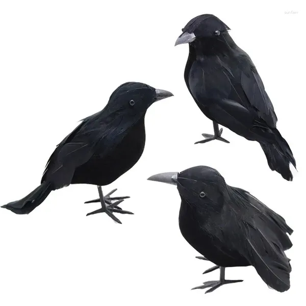 Estatuetas decorativas Simulação de modelo de corvo preto de Halloween Brinquedos de animais de pássaro falso para decoração de festa adereços de terror de decoração