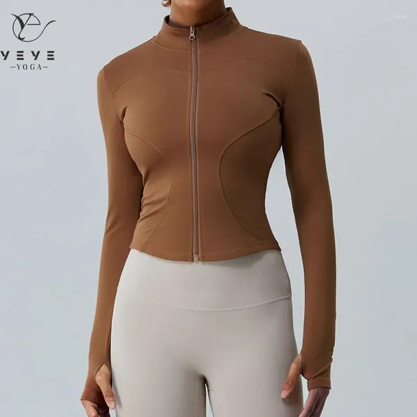 Camicie attive a maniche lunghe femminili sport camicia da corsa in palestra traspirante allenamento top in nylon yoga con fori per le dita con cerniera