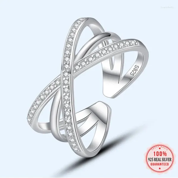 Anelli di cluster Autentico 925 Sterling Sterling Sparkling Clear Cr Cross Ring per donne Design semplice Accessori regalo egri