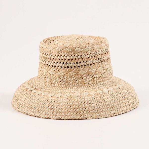 Mulheres Raffia Hollow Stravo Round Round Anel côncavo Top Fisherman Feminino Sol Hat