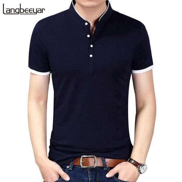 2023 Sommer Modemarke Kleidung T -Shirt Männer Solid Color Slim Fit Short Sleeve T Shirt Mandarin Kragen Casual T -Shirts 240417